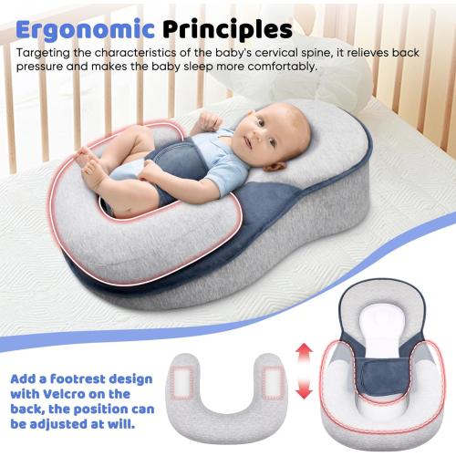 Baby Lounger Pillow for Infant Support Cushion Reflux Breastfeeding Pillow, Bottle Feeding, Tummy Time, Adjustable Baby Wedge Lounger Pillow for Reducing Spit-Up