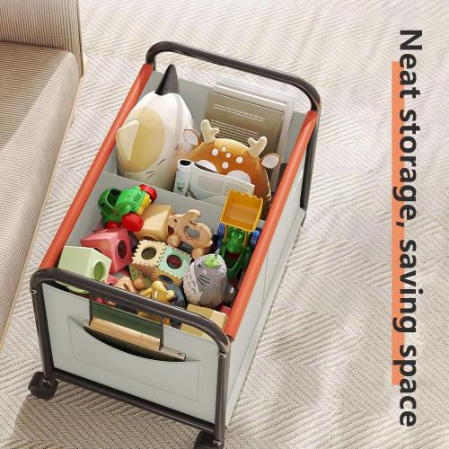 Beige & Orange Size Medium Children's toy Organizer With Wheels for Bedrooms, toy Rooms, Playrooms can hold toys, Books, Clothes, Snacks with 360° Steering Wheels Metal and Oxford Cloth toy Boxes