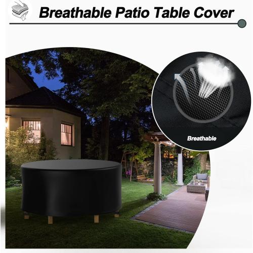 Round Patio Table Cover Waterproof, 62 Diax25 H Heavy Duty Oxford Fabric Outdoor Patio Furniture Cover Patio Table Chair Set Covers for Garden Round Table Dining Set, Black