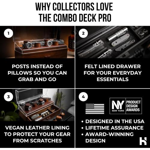 Watch & Pocket Knife Display Case – Switch Up Your Display with the Modular Pillars – Comes with Vegan Leather Padding andThe Combo Deck Pro – Christmas Gift for Men