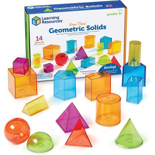 Learning Resources View-Thru Geometric Solids - Classroom Must Haves, Teacher Supplies, Geometry Set, Pattern Blocks, Homeschool, 3d School Shapes For Teaching, Math Manipulatives Essentials