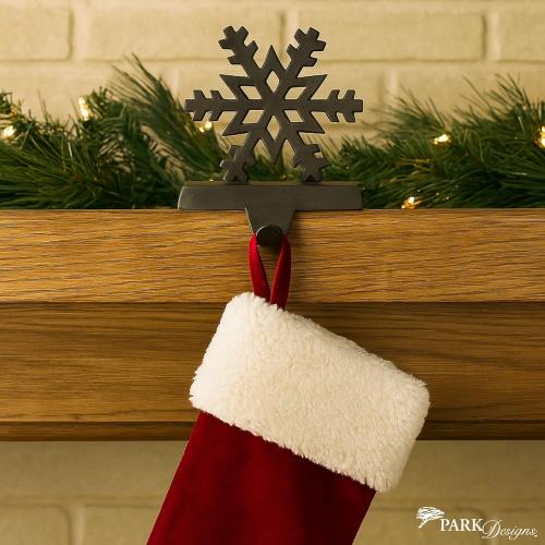 Park Designs Snowflake Stocking Hangers – Set of 4 | 6 x 5 x 2 Cast Metal Fireplace Hooks | Black Iron Finish Christmas Mantel Stocking Holders | Farmhouse Winter Holiday Décor Accent
