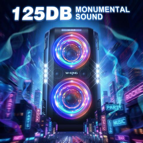 W-KING 270W Peak Party Speaker, Powerful Sound/Futuristic lightshow/12 Custom Deepest Bass/Massive 125dB 6.5''x2 Subwoofer/MIC&GTR in/USB/TF/AUX/IPX5 Waterproof Large Bluetooth Speaker (Black) ‼️unused‼️