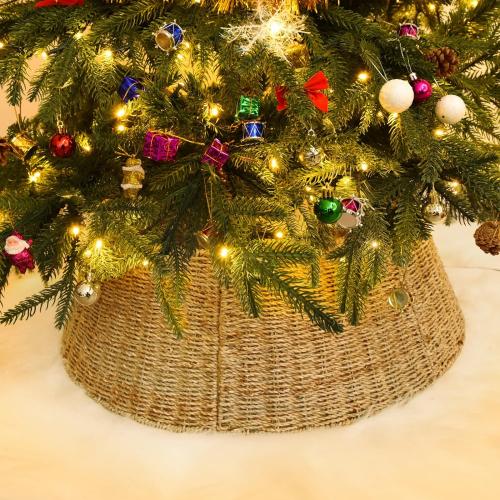 Rocinha Rattan Christmas Tree Collar Basket - Rustic Handcrafted Tree Ring