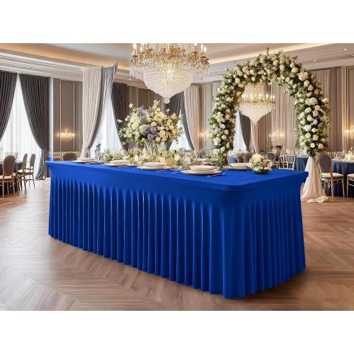 fani 2 Packs Royal Blue Stretch Table Skirts for 6 Foot Table | Spandex, Washable, Rectangle Tablecloths with Skirt, Wrinkle Resistant Fitted Tablecover, Wedding, Party, Banquet