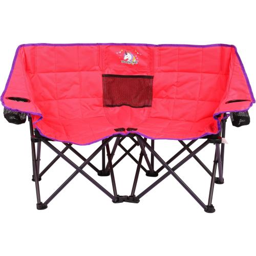 SUNNYFEEL Kids Folding Double Camping Chair, Portable Kids Camping Chairs 2 Seat Chair, Pink Padded Foldable Lawn Chairs with Cup Holder for Beach/Outdoor/Travel/Picnic, Foldable Camp Chairs 2 Person
