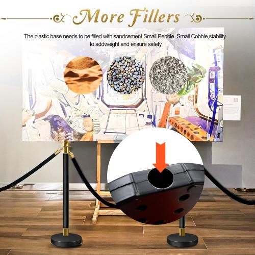 4PCS Top Crown Decoration Black-Gold Stanchions Posts with 3PCS 5 ft Black Velvet Rope, Red Velvet Rope Stanchion Set Crowd Control Barriers, Stanchions and Velvet Ropes Red Carpet Poles for Party ‼️used‼️