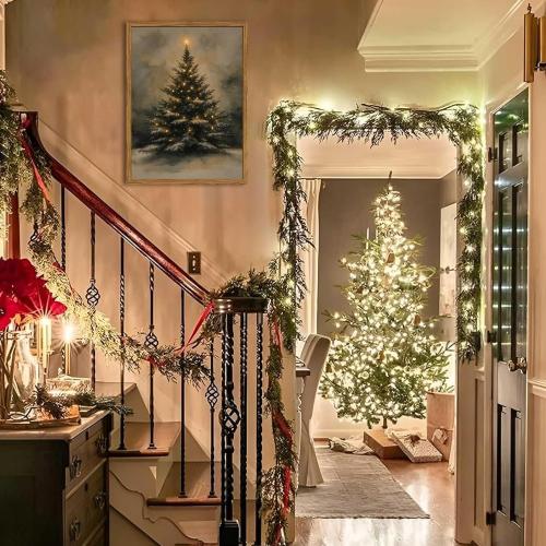 Vintage Christmas Wall Art Natural Christmas Tree Wall Decor Paintings Winter Landscape Pine Tree Poster Canvas Prints for Farmhouse Mantel Bedroom Living Room 12x16 inch Wood Framed