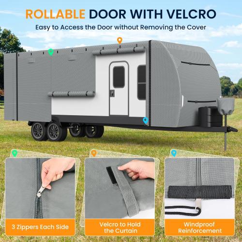 RV Cover, Upgraded Heavy Duty Waterproof RV Travel Trailer Cover Thick 7 Layers Top Fits 30'-33', Anti-UV & Windproof Camper Cover with Tongue Jack Cover, Tire Covers and Gutter Covers