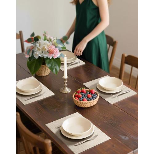 Leetaltree Beige Placemats Set of 8 - Heat Resistant Non-Slip Place mats for Dining Table, Washable Durable PVC Vinyl Woven Table Mats（Beige, 8）