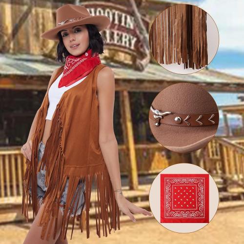 Size S/M....PARTTELY Western Outfits for Women Cowgirl Tassel Sleeveless Vest Cowboy Hat and Paisley Bandana