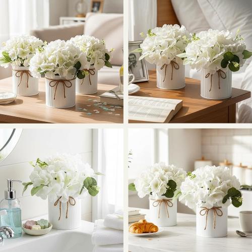 Auihiay 10PCS Flower Centerpieces for Tables, Hydrangea Artificial Flowers with Metal Vase, Artificial Rose Baby's Breath Flower Bouquets for Spring Wedding Bridal Tea Party Table Home Reception Decor