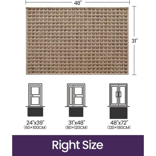 DEXI Dirt Trapper Door Mat, 31x48 Washable Doormat, Dirt Resistant and Absorbent, Easy Clean Low-Profile Floor Rugs for Entryway, Front Door, and Inside Entrance, Checkered Beige