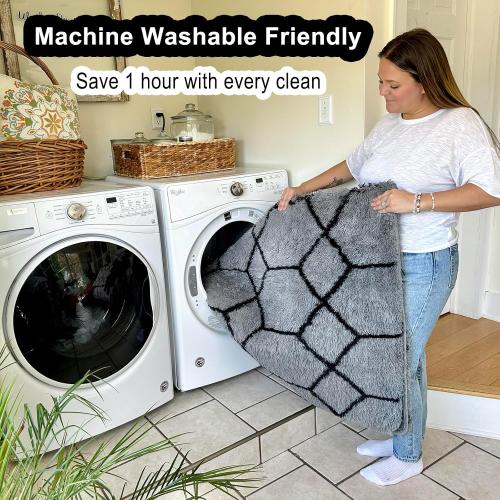 ONASAR 7x9 Area Rugs for Living Room Bedroom, Washable Large Fluffy Grey and Black Throw Rug, Geometric Soft Plush Shaggy Floor Carpet for Nursery Kids Girls Boys Teen Dorm Home Decor Aesthetic