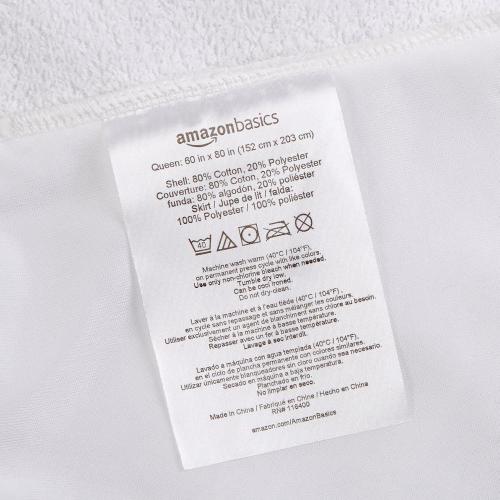 Amazon Basics Waterproof Breathable Mattress Protector, Queen Size, 18 inch Deep, Machine Washable, White