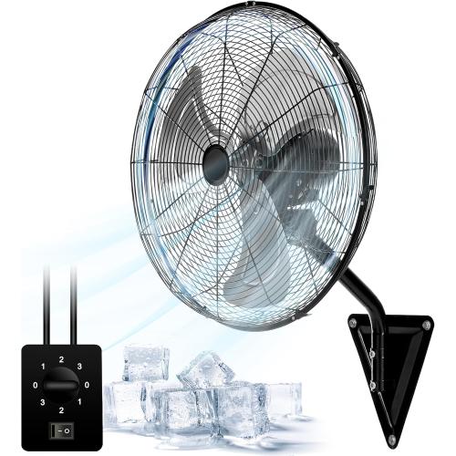 20” Wall Mount Fan 7000 CFM High Velocity Wall Industrial Fan 120° Oscillating Fans 3-Speed for Household, Commercial Use - ETL Listed, Black