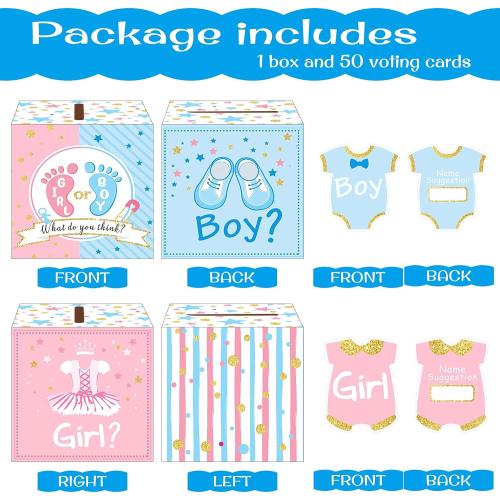 Saintrygo Baby Gender Reveal Voting Box with 50 Pieces Boy or Girl Ballot Cards Baby Shower Decorations Party Invitations and Voting Games Gender Reveal Party Supplies(Pink, Blue)