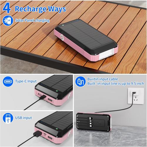Solar Charger Power Bank 49800mAh, Portable Phone Charging Built-in 4 Cables 22.5W Fast Charging for Cell Phones, Type-C input/Output Port Solar Panel Charger with Dual Flashlights&Compass for Camping