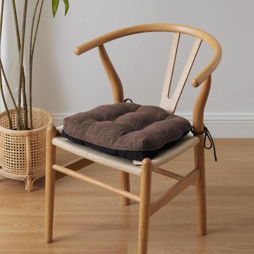 Chair Cushions for Dining Chairs Set of 2, Kitchen Chair Cushions, Chair Pads with Ties and Non Slip Backing, Tufted Memory Foam Seat Cushion 2 Pack, 15.5 x 15.5 x 4, Brown