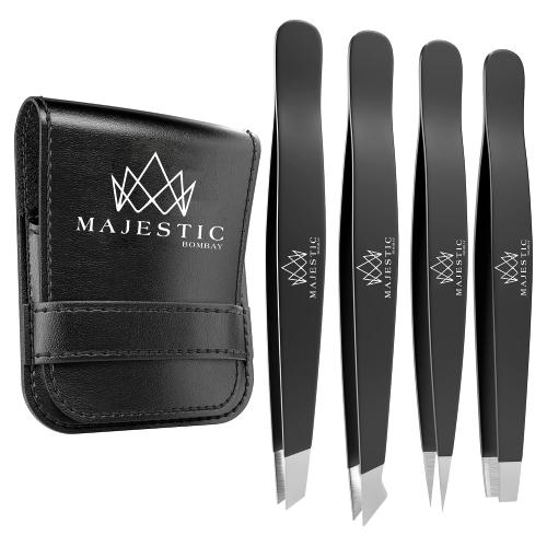 Majestic Bombay Fine Point   Slant Tweezers for Women and Men – Splinter Ticks, Facial, Brow and Ingrown Hair Removal–Sharp, Needle Nose, Surgical Tweezers Precision best tweezers for chin hair
