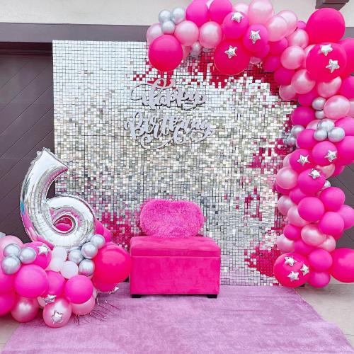 Qcity Silver Shimmer Wall Backdrop 36PCS, Black Back Not See-Through Design, Square Sequin Glitter Backdrop Panel, Perfect for Outdoor Events, Birthdays, Wedding and Party Decoration