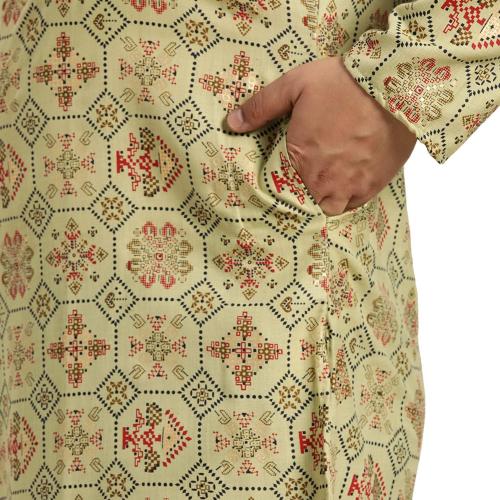 Size 54 Sojanya Plus (Since 1958), Men's Cotton Linen Yellow and Multi Printed Only Long Kurta