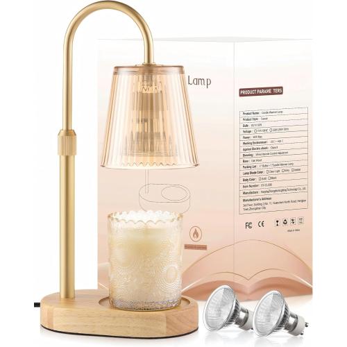 Adjustable Candle Warmer Lamp with Timer - Electric Light Wax Warming Dimmable Flameless Top Melter Heater Melting Heating Height Small Jar Candles Gifts Women Mom Birthday Home Desk Modern Decor