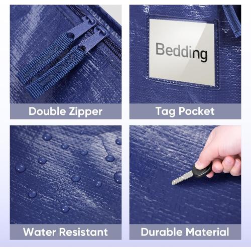 TICONN 6 Pack Extra Large Moving Bags Heavy Duty with Zippers & Carrying Handles, Durable Storage Bags Moving Boxes for Closet Organizers and Storage (6 Pack, Navy)