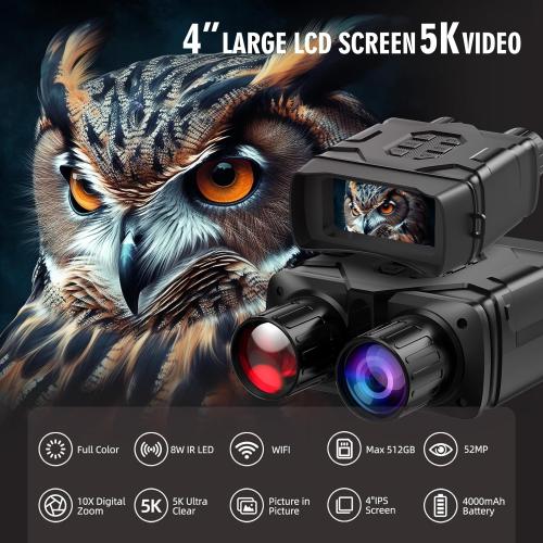 Size 32GB Night Vision Goggles 5K Infrared Binoculars 4 Large Screen Night Vision Binoculars for Adults, 10x Zoom Digital Night Vision with WiFi 32GB Memory Save Photo and Video