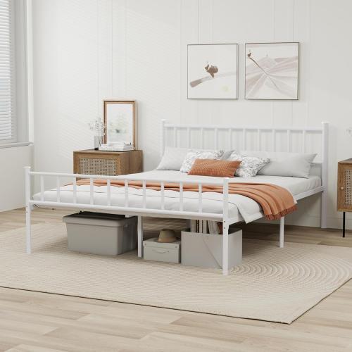 Metal Platform Full Bed Frame with Headboard Sturdy Steel Slats Support No Box Spring Needed Easy Assembly White