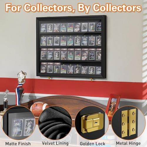 Size 31.1 W x 24.4 H x 2.16 D, Mlikero Baseball Card Display Case, 36 Graded Card Display Frame Lockable, Trading Card Display with UV Protection Sports Card Display Case for Baseball Cards, Football Cards, Sports Cards