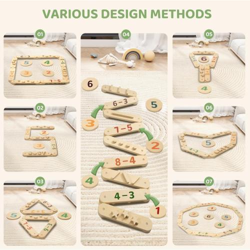 COSYLAND Wooden Balance Beam for Kids - 15 PCS Toddler Balance Beams and Stepping Stones - Sensory Balance Beam for Indoor Obstacle Course, Toys for Kids Age up 18 Months, Number