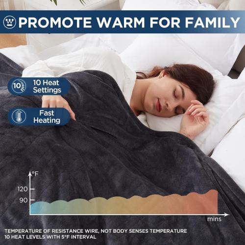 Westinghouse Electric Blanket Twin Size, Super Cozy Soft Flannel 62 x 84 Heated Blanket with 10 Fast Heating Levels & 1-12 Auto-Off, Machine Washable, ETL&FCC Certification, Charcoal