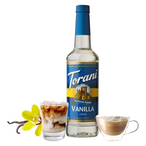 Torani Sugar Free Syrup, Vanilla, 12.7 FL. OZ. Ounce 375 ML PET BOTTLES (Pack of 4)