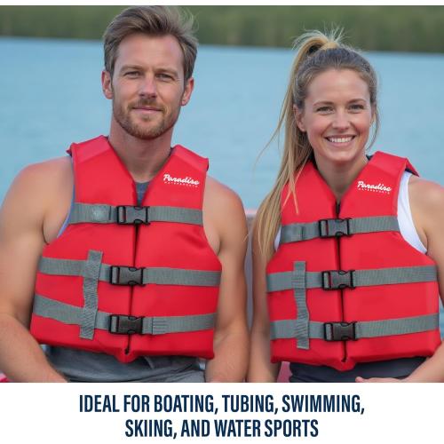 Color Red Paradise Water Sports - Universal Adult Type III PFD, USCG Approved Life Vest for Boating, Swimming and Watersports - (One Size)