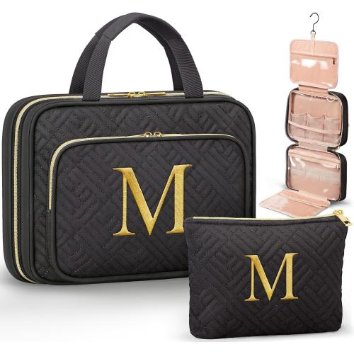 Personalized Gifts for Women, Initial Toiletry Bag Hanging Travel Organizer & Makeup Cosmetic Bag with Embroidery Letter Teacher Appreciation Gift Birthday Valentines Gifts for Mom Wife Friend Sister