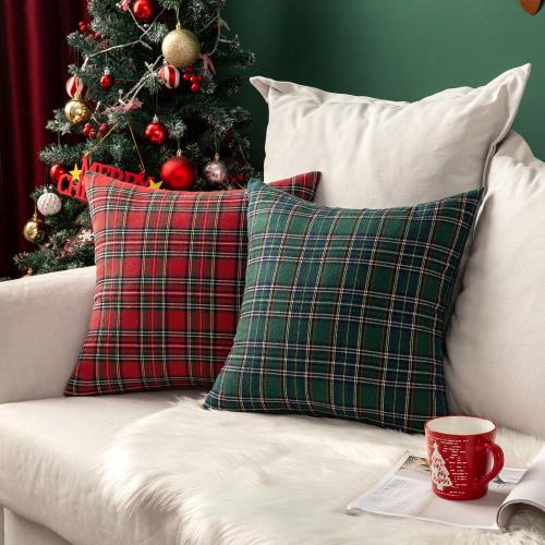 MIULEE Christmas Set of 2 Scottish Tartan Plaid Throw Pillow Covers Farmhouse Classic Decorative Outdoor Square Cushion Cases for Home Decor Sofa Couch 18x18 Inch, Red