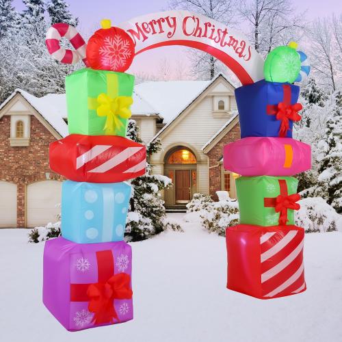 9FT Christmas Inflatables Decorations, Outdoor Gift Boxes Arch Giant Blow Up with Built-in LED Lights for Yard Garden Lawn Holiday Decor