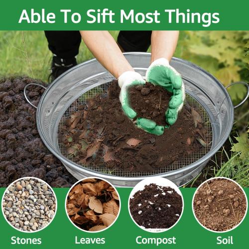 19'' Extra Large Soil Sifter with Handles, Compost Sifter for Gardening, Dirt Sifter,Rock Sifter,Garden Sieve for Compost Dirt Rocks Pellet Gravel Sand Leaves,Garden Tool 19 x19x4.3 with 1/4 Mesh