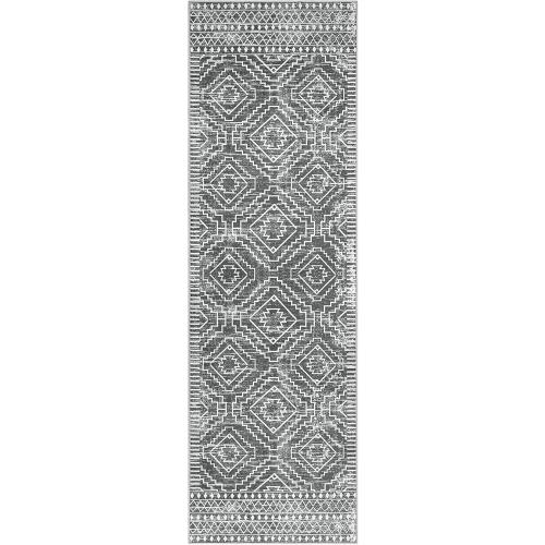 Wonnitar Moroccan Washable Kitchen Runner Rug 2'6x8', Non-Slip Dark Grey Boho Rug Runners for Hallways, Farmhouse Floor Carpet Soft Runner for Bathroom Hall Entyway (Dark Grey,2'6x8')
