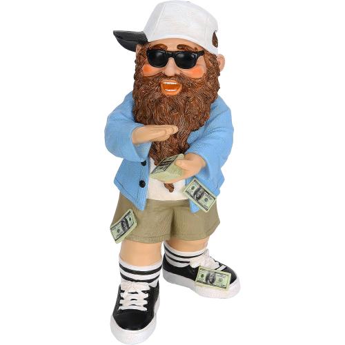Mood Lab Garden Gnome - Lucky Rich Gnome Statue - 9.25 Inch Tall Lawn Figurine - for Outdoor or House Decor
