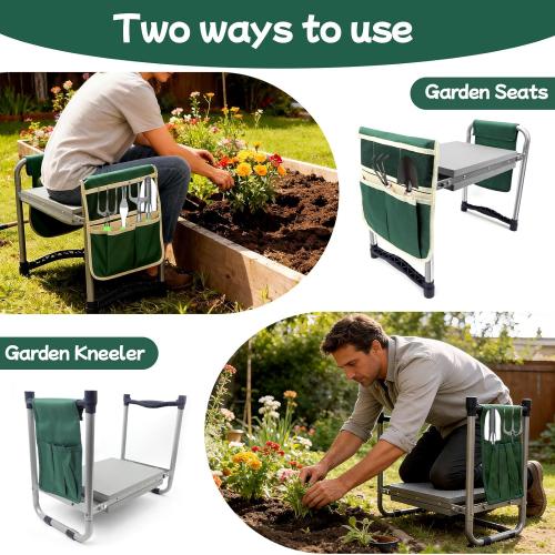 Garden Kneeler and Seat with 11.5 Wide Pad, Foldable Garden Stool with 2 Tool Bags, Heavy Duty Garden Kneeler for Gardening, Women, Horticulturist