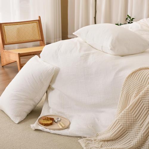 Off White Duvet Cover Queen Size, 100% Sandwashed Cotton Soft Queen Duvet Cover Set 3 Pieces with Zipper Clousre & Corner Buttons (Off White, Queen 90 x 90)
