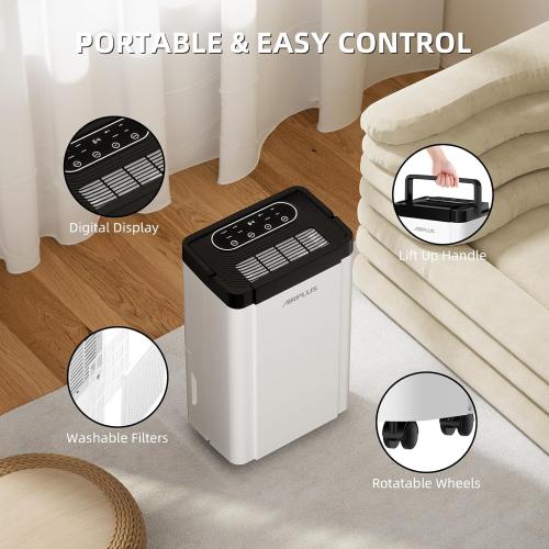 AIRPLUS 4,500 Sq. Ft. 70pint Dehumidifier, Humidity with Auto Shut off, Auto Drain or Manual Drainage, 0.8 gal Water Tank Capacity for Home and Basement