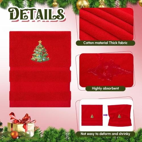 Peryiter 6 Pack Cotton Christmas Bath Towels Set Red Christmas Tree Towels Bathroom Set, Soft and Absorbent, Contains 2 Bath Cloth, 2 Hand Cloth and 2 Washcloths