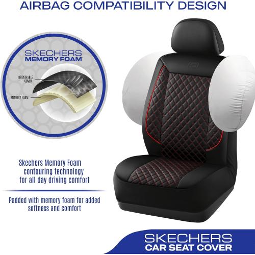 Black and Red Skechers Car Seat Covers,Piping Luxury Faux Seat Covers,Waterproof Anti Slip Car Seat Protector Full Set,Car Accessories Airbag Universal Fit for Most Cars,Vans,Trucks,SUV