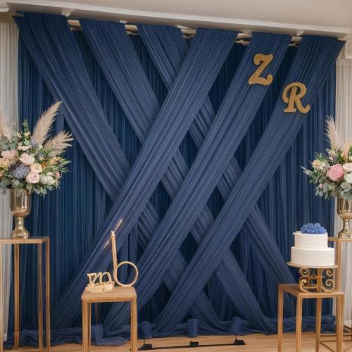 50ft×12ft Wrinkle Free Navy Blue Backdrop Curtain for Wedding Parties, 10 Panels 5×12ft Long Soft Silky Polyester Backdrop Drapes Photo Back Drop Cloth for Graduation Photography Background