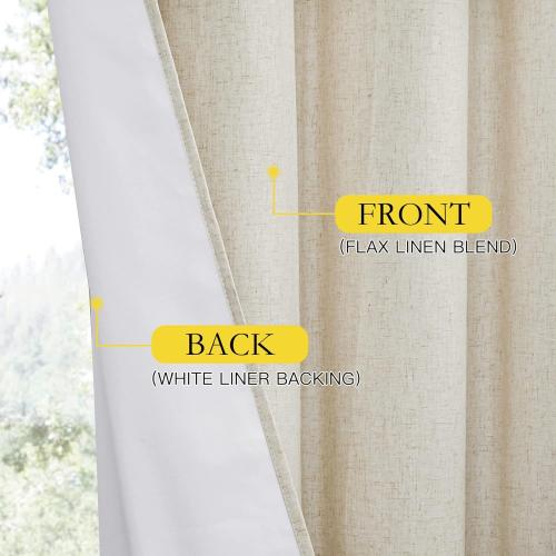 NICETOWN Natural Thick Linen Blend 100% Blackout Curtains 70 Long 2 Panels Set for Bedroom, 34 Wide, Rustic Grommet Thermal Insulated Flax Textured Full Blackout Window Draperies with White Liners