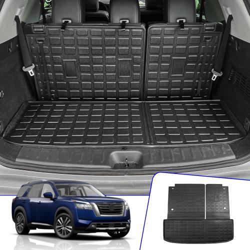 Color Black Rongtaod Cargo Mat Compatible with 2022 2023 2024 2025 Nissan Pathfinder Cargo Liner Trunk Mat TPE All Weather Back Seat Cover Protector Pathfinder Accessories (Trunk Mat with Backrest Mat)