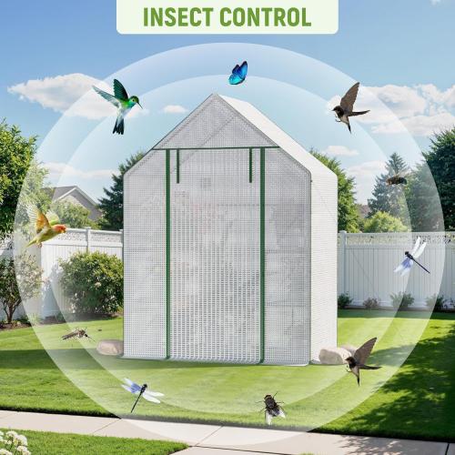 Greenhouse for Outside with Screen Windows, Outdoor Walk in Greenhouses with Durable PE Cover, 57 x 57 x 76'' Small Portable Green House with Shelves Stands,White